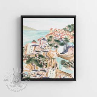 Tkanina dekoracyjna Houses ecru digital print