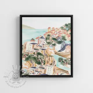 Tkanina dekoracyjna Houses ecru digital print