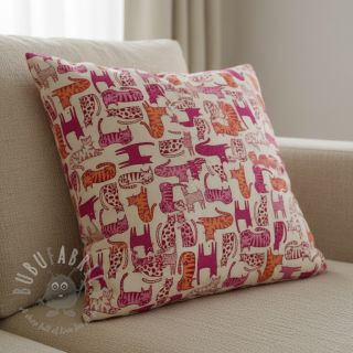 Tkanina dekoracyjna Linenlook Cat Wildlife Art pink