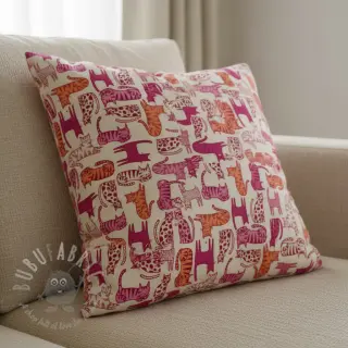 Tkanina dekoracyjna Linenlook Cat Wildlife Art pink