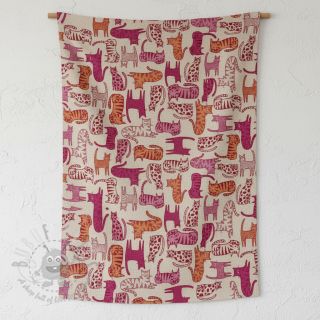 Tkanina dekoracyjna Linenlook Cat Wildlife Art pink