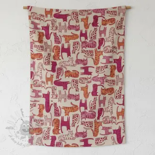 Tkanina dekoracyjna Linenlook Cat Wildlife Art pink