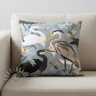 Tkanina dekoracyjna VELVET Heron bird steel grey