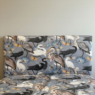 Tkanina dekoracyjna VELVET Heron bird steel grey