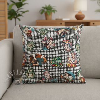 Tkanina dekoracyjna Vegan black check digital print