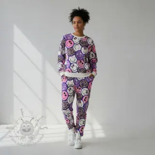 Dresówka Happy faces purple digital print