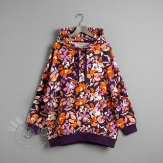 Dresówka Bright flowers design purple ochre