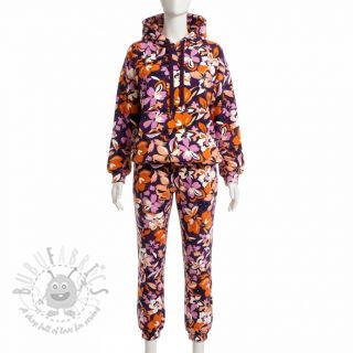 Dresówka Bright flowers design purple ochre
