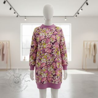 Dresówka Bright flowers design pink lime