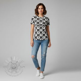 Jersey Happy faces square black digital print