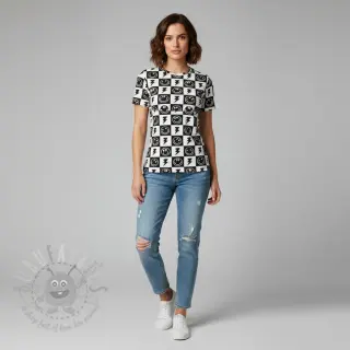Jersey Happy faces square black digital print