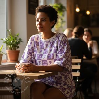 Jersey Happy faces square lavender digital print