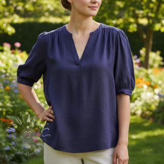 Tkanina wiskozowa z lnem WASHED navy