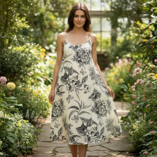 Tkanina wiskozowa z lnem Floweria navy