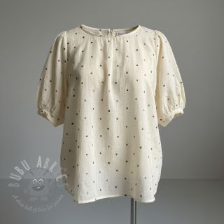 Tkanina wiskozowa z lnem FOIL Hearts ecru