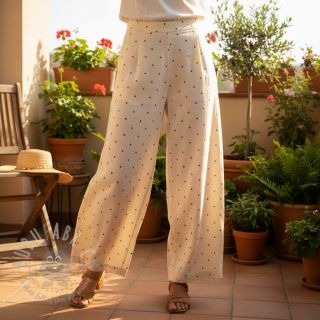 Tkanina wiskozowa z lnem FOIL Hearts ecru