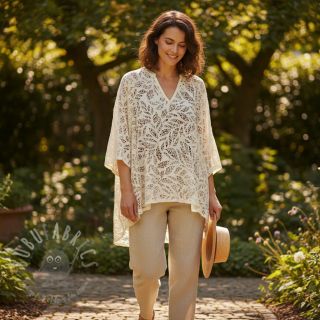 Tkanina wiskozowa z lnem FOIL Leaves bronze