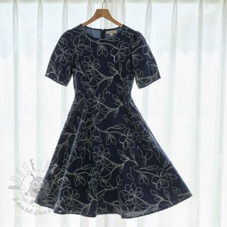 Tkanina wiskozowa z lnem EMBROIDERY Flower Danielle navy