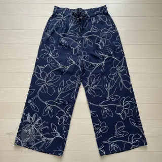 Tkanina wiskozowa z lnem EMBROIDERY Flower Danielle navy
