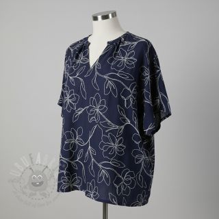 Tkanina wiskozowa z lnem EMBROIDERY Flower Danielle navy