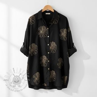 Tkanina wiskozowa z lnem EMBROIDERY Flower Maya black