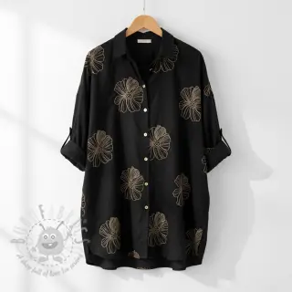 Tkanina wiskozowa z lnem EMBROIDERY Flower Maya black