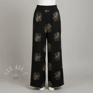 Tkanina wiskozowa z lnem EMBROIDERY Flower Maya black
