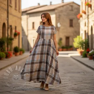 Tkanina wiskozowa z lnem YARN DYED Checks taupe