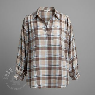 Tkanina wiskozowa z lnem YARN DYED Checks taupe