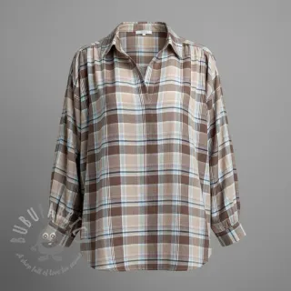 Tkanina wiskozowa z lnem YARN DYED Checks taupe