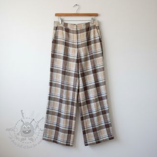 Tkanina wiskozowa z lnem YARN DYED Checks taupe