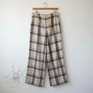Tkanina wiskozowa z lnem YARN DYED Checks taupe