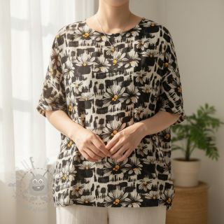 Tkanina wiskozowa z lnem Daisy design A digital print