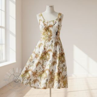 Tkanina wiskozowa z lnem Crane bird design A digital print