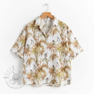 Tkanina wiskozowa z lnem Crane bird design A digital print