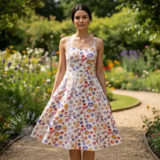 Tkanina wiskozowa z lnem Natural Lin Livy blue digital print