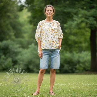 Tkanina wiskozowa z lnem Natural Lin Livy yellow digital print