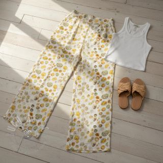 Tkanina wiskozowa z lnem Natural Lin Livy yellow digital print