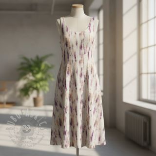 Tkanina wiskozowa z lnem Natural Lin Lina fioletowy nadruk cyfrowy