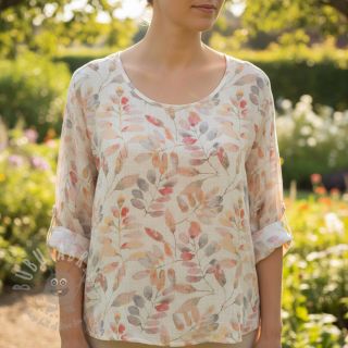 Tkanina wiskozowa z lnem Natural Lin Lissy pink digital print