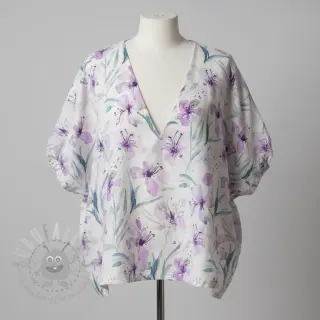 Tkanina wiskozowa z lnem Natural Lin Laurel purple digital print