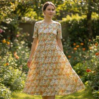 Tkanina wiskozowa z lnem CREPE Flowers yellow digital print