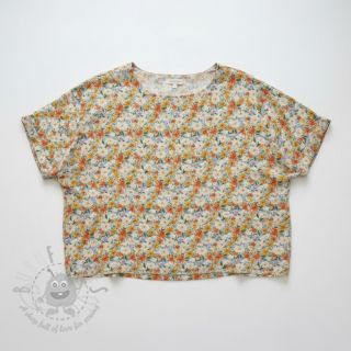 Tkanina wiskozowa z lnem CREPE Flowers yellow digital print