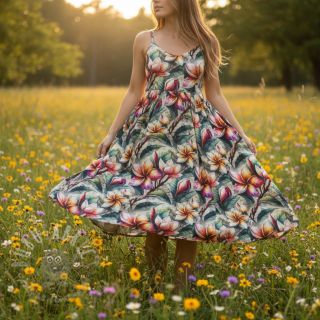 Tkanina wiskozowa z lnem Jasmine design C digital print