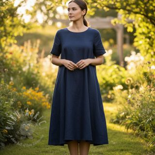 Tkanina wiskozowa z lnem PREMIUM navy blue