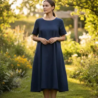 Tkanina wiskozowa z lnem PREMIUM navy blue