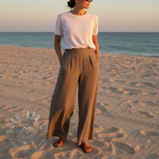 Tkanina wiskozowa z lnem CRINCLE taupe