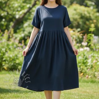 Tkanina wiskozowa z lnem CRINCLE navy