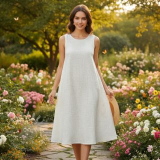 Tkanina wiskozowa z lnem CRINCLE off white