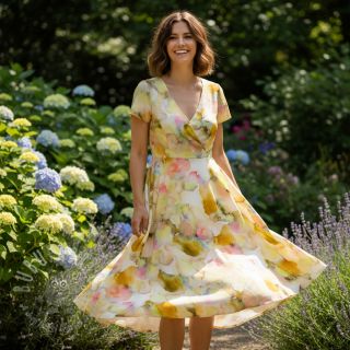 Wiskoza SATIN Ambre yellow digital print